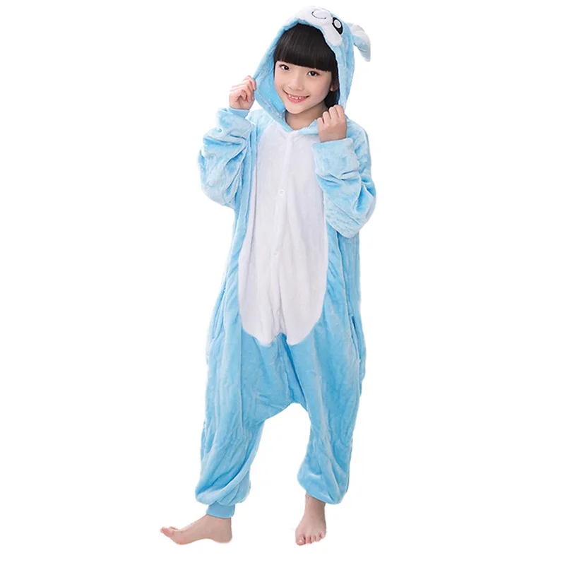 Детский комбинезон унисекс; Пижама с капюшоном; теплый фланелевый костюм кролика на Хэллоуин; комбинезон - Цвет: Небесно-голубой