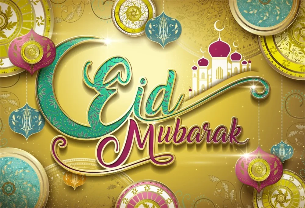 

Laeacco Cartoon Mosque Eid Pattern Light Bokeh Scene Photography Backgrounds Customized Photographic Backdrops For Photo Studio