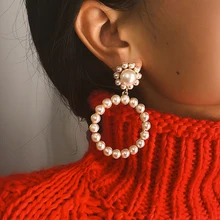 AENSOA moda kristal yuvarlak kolye bırak küpe kadınlar için moda inci Charm bildirimi takı düğün küpe kadın 2020