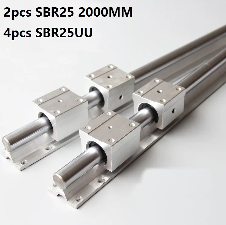 2pcs SBR25 25mm L 2000mm support rail linear guide + 4pcs SBR25UU