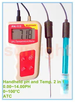 

Handheld pH and Temperature 2 in 1 Meter 0.00~14.00PH with Calibration Solution