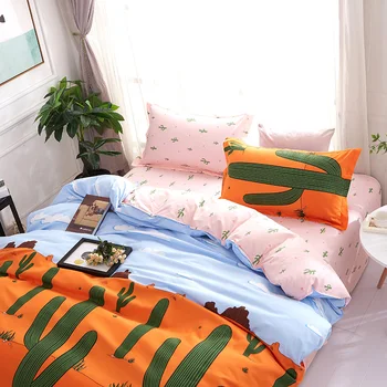 

Cartoon Green Cactus Printed Bedding Sets Bedclothes Duvet Cover Linens Pillowcases Bed Sheets Full Queen King Size bedclothes
