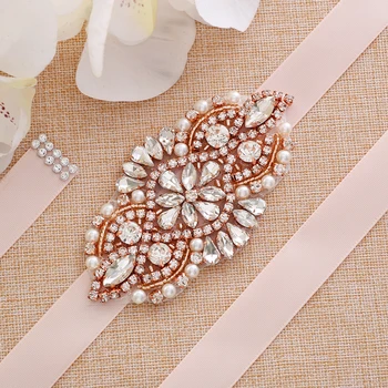 

Rose Gold Handmade Pearls Bridal Sash Rhinestones Wedding Belt Crystal Wedding Belt For Wedding Gown S171RG