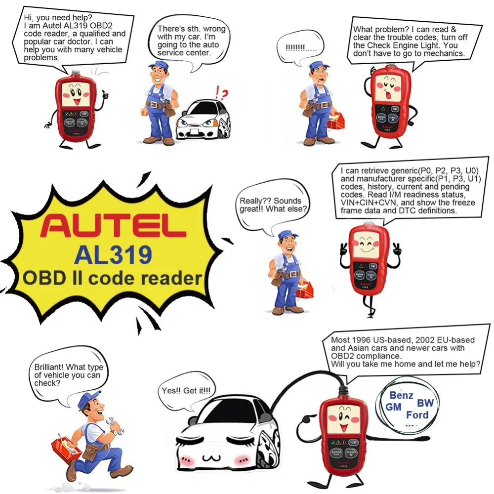 Autel AL319 OBD2 считыватель кодов DIY Автомобильный сканер OBD Авто диагностический