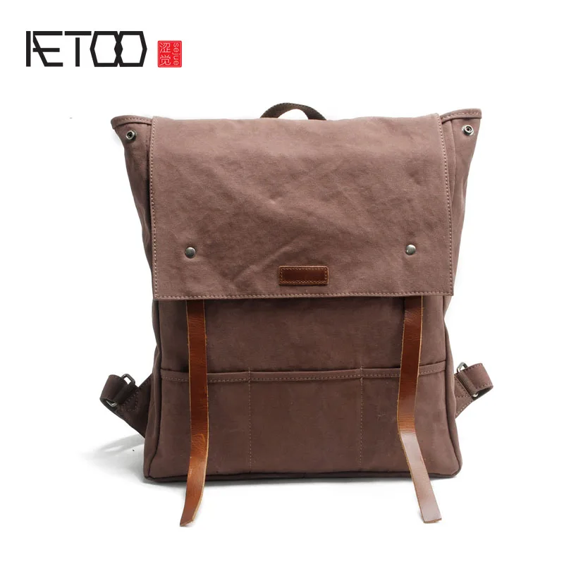 

AETOO The new encryption canvas shoulder bag with the first layer of leather men's backpack fashion casual cloth