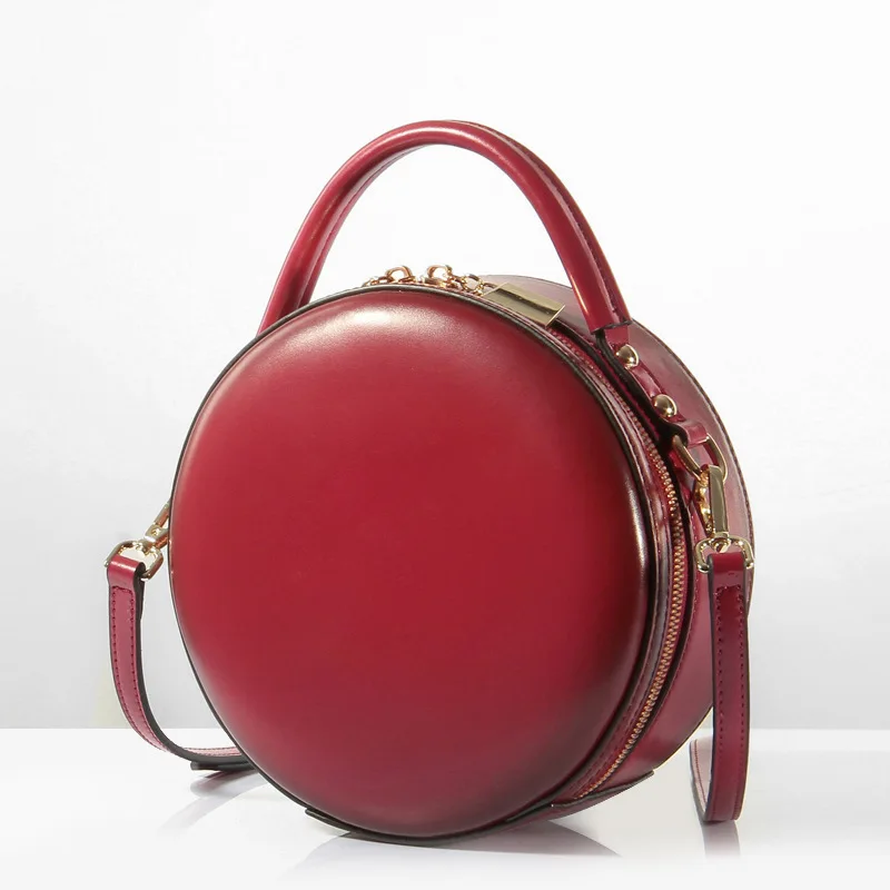 

New Brand design Fashion Mini Genuine Leather Handbag One Shoulder Cross-body Bag Small Round Package Women Cowhide Bags