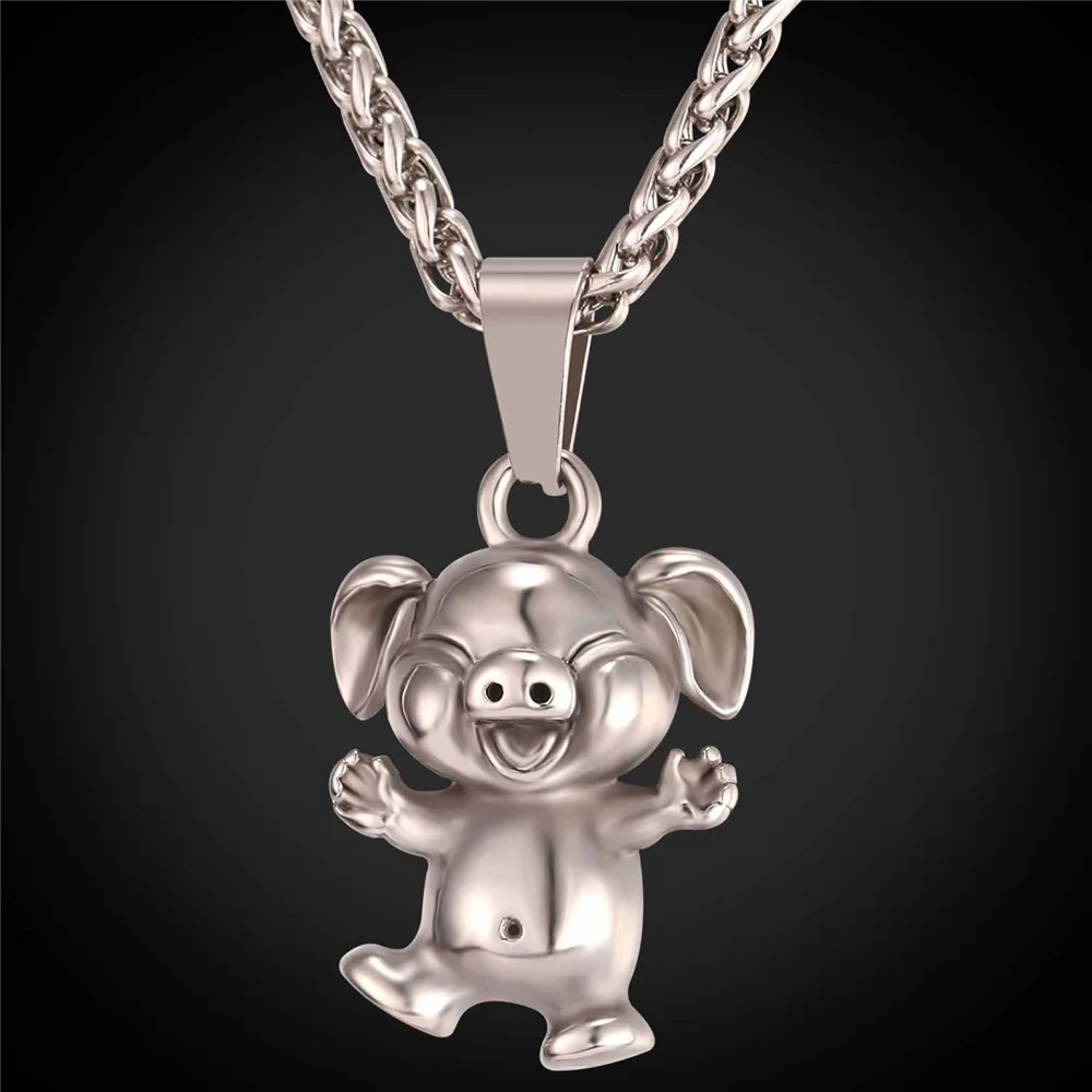 cute pig pendant necklace women men jewelry with stainless steel chains