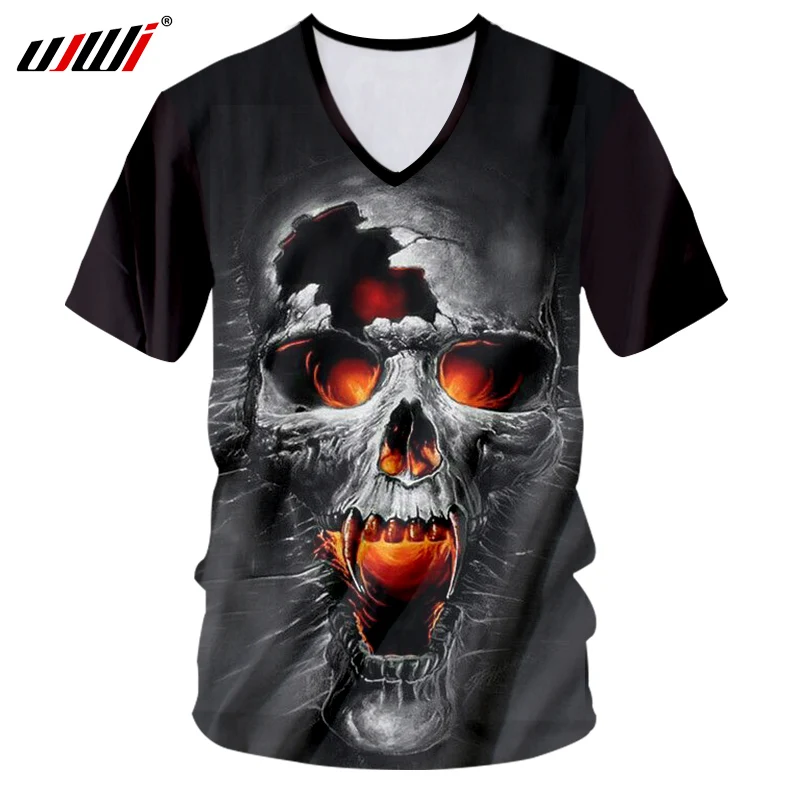 

UJWI V Neck Tshirt 2018 Man Brand Clothes 3d Print Broken Skull T-shirt Hombre Short Sleeve Outwear Jerseys Unisex Tee Shirts