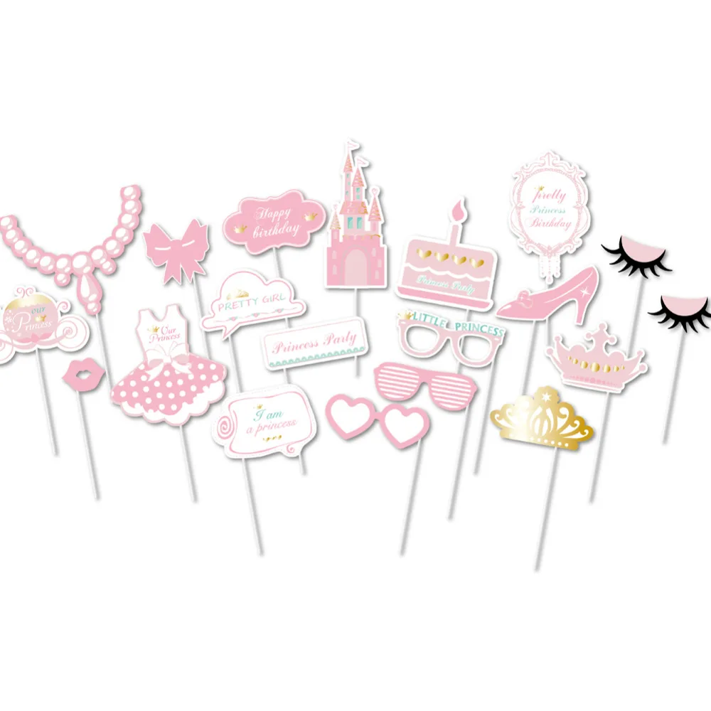 

20pc/Pack Gold&Pink Princess Birthday Photobooth Props Little Girl's Birthday Party Baby Shower Favors Princess Party Props