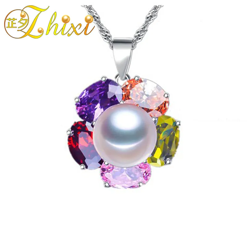 ZHIXI натуральный жемчуг Цепочки и ожерелья подвеска белый жемчуг Fine Jewelry 9-10 мм Натуральный камень кулон Мода день рождения для Для женщин PC01