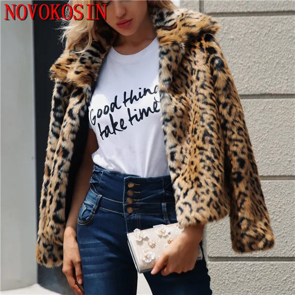 S-3XL Winter Warm Plus Size Open Stitch Slim Plush Coat 2018 Women Faux Fur Leopard Cardigan Ladies Thick Short Fur Coat Coats
