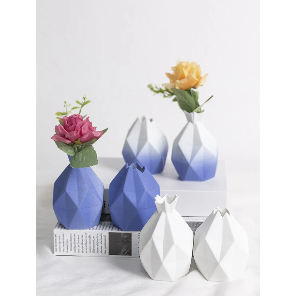 

NEW Diamond geometric vase blue pink geometry Ceramic vases jarrones decorativos moderno flower vase home wedding decoration