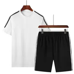 Мужской спортивный костюм, летний повседневный спортивный Мужской Быстросохнущий топ с короткими рукавами + шорты, спортивный костюм