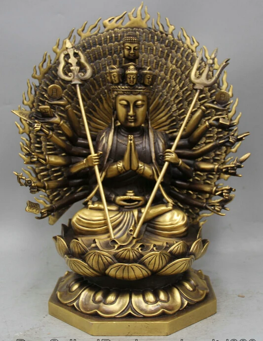 

JP S0524 13" Tibet Copper Seat lotus 1000 Arms Avalokiteshvara of Goddess Kwan-yin Statue Discount 35%
