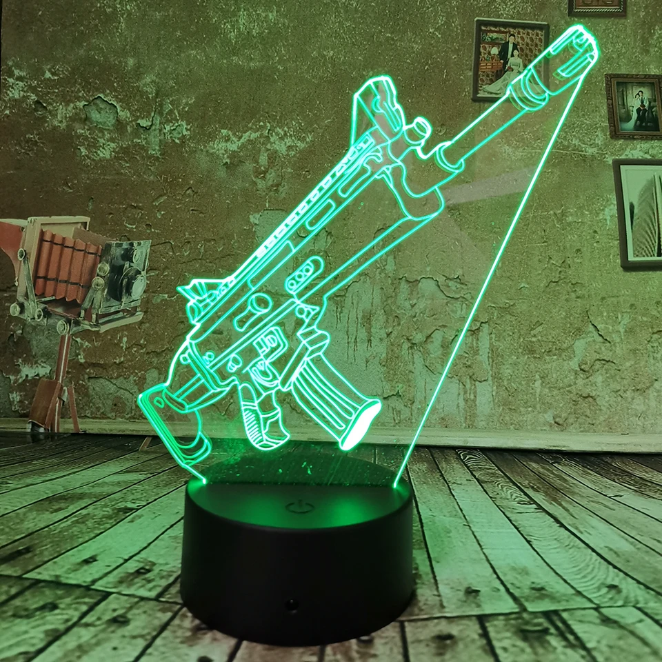 New Battle Royale Game Cool 3d Led Lamp Pubg Tps Scar L Night Light 7 Gradient Auto Color Child Light Birthday New Year Gift Night Lights Aliexpress