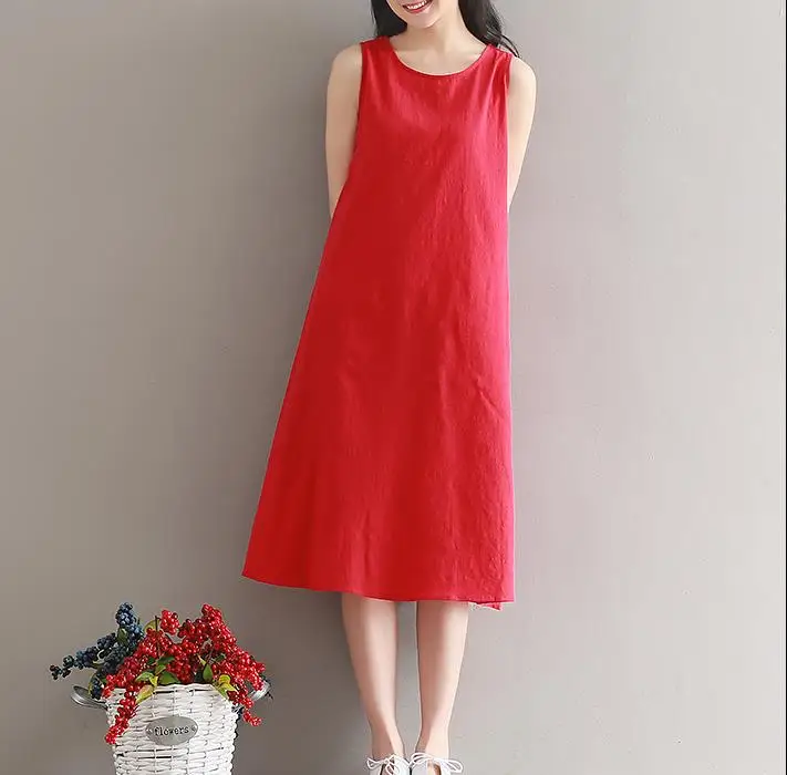 

Cotton linen sleeveless sundress plus size summer dress 2018 loose casual vestidos flax tank dress women robe femme ete dresses
