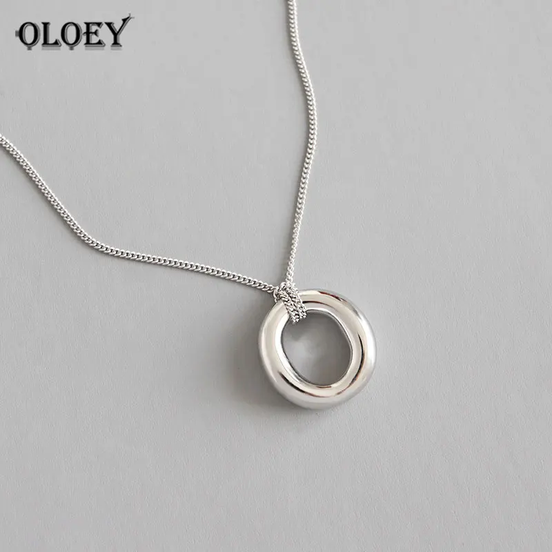 

OLOEY Authentic 925 Sterling Silver Necklaces for Women Korean Minimalist Geometric Circle Pendant Necklace Fine Jewelry YMN131