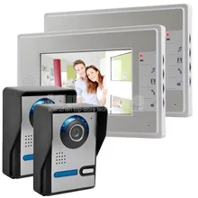 DIYSECUR 7 “Lcd de Color de Vídeo Timbre de la Puerta Del Kit de Teléfono Manos Libres 2 Monitores + 2 Ir Cámaras