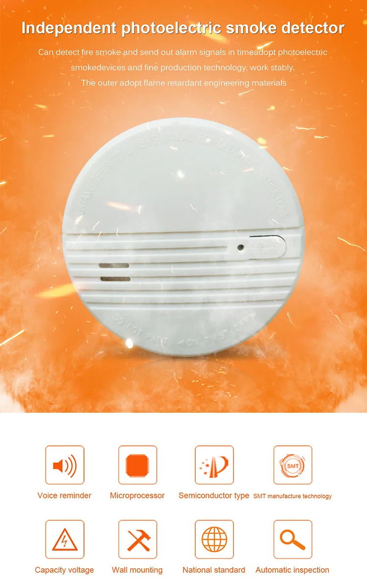 Factory Manufactured High Quality Security Protection Alarm System Stand-Alone Photoelectric Smoke Detector AC623DY(7)