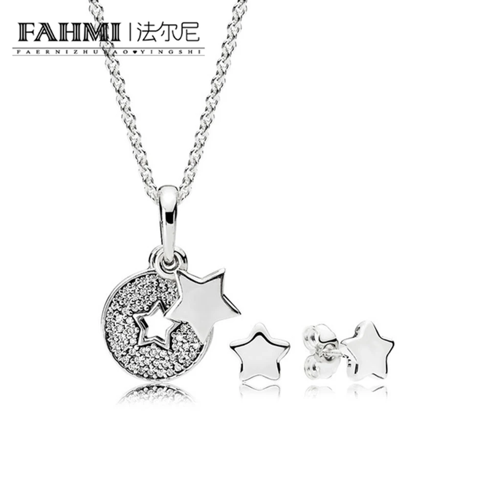 

FAHMI Book Di 925 Sterling Silver Shining Stars Necklace and Earrings Gift Set fit charm original Necklace jewelry A Set