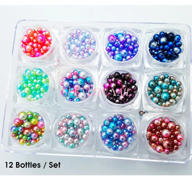 Conjunto de Pérolas Japonês da Arte do Unha Novo Caixas Unha Art Sereia Sinfonia Bola 3d Pérolas Cores Misturadas Estilo Faça Você Mesmo Decoração Kit 12 - Set 4 12 cores misturadas estilo Japonês Da Arte Do Prego DIY Decoração kit