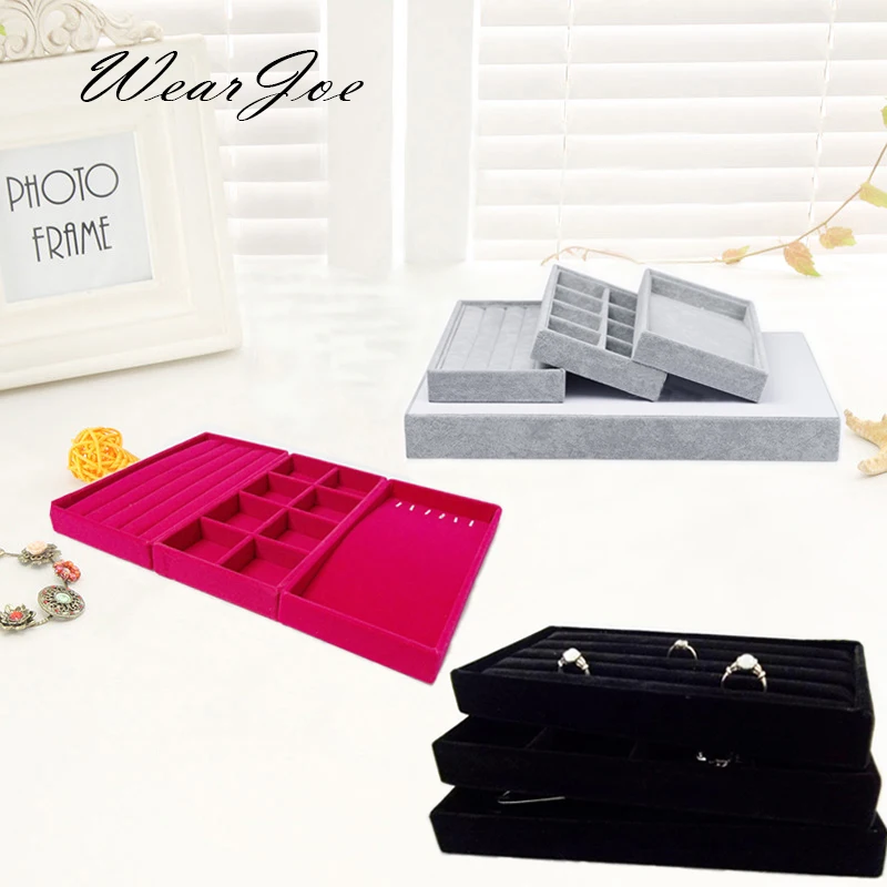 

Free Shipping 3pcs Jewellery And Trinkets Display Storage Portable Tray Travel Case Organizer Set Jewelry Carrying Velvet Holder