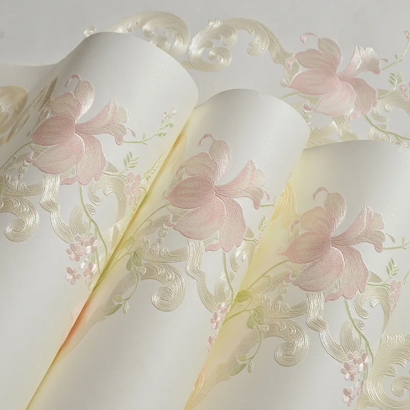 beibehang 3D three-dimensional engraving non-woven wallpaper mural warm Korean-style garden bedroom living room children's room