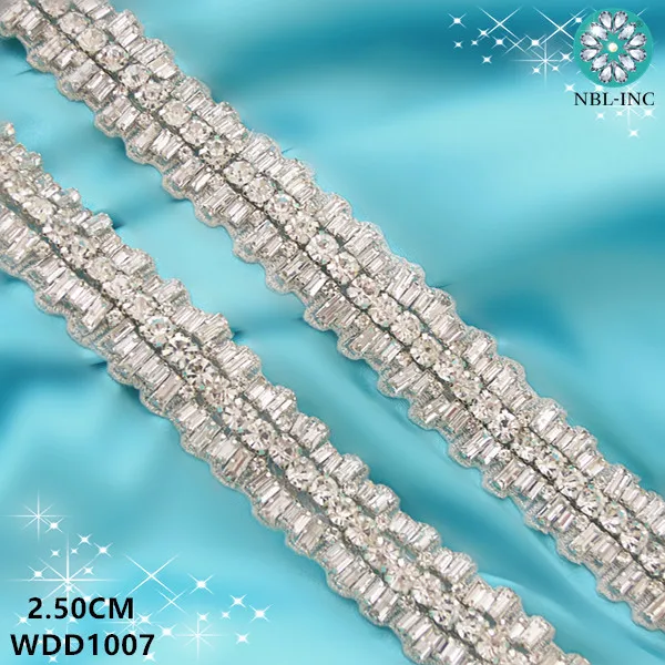 

(10 yards) Wholesale wedding rhinestone applique bridal beaded crystal trim iron on for wedding dress WDD1007