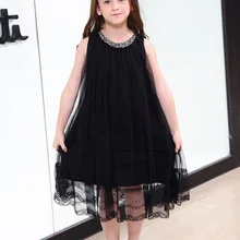 Платье для девочек 10-12 лет, длинное платье принцессы для подростков, черное летнее платье без рукавов с бисером