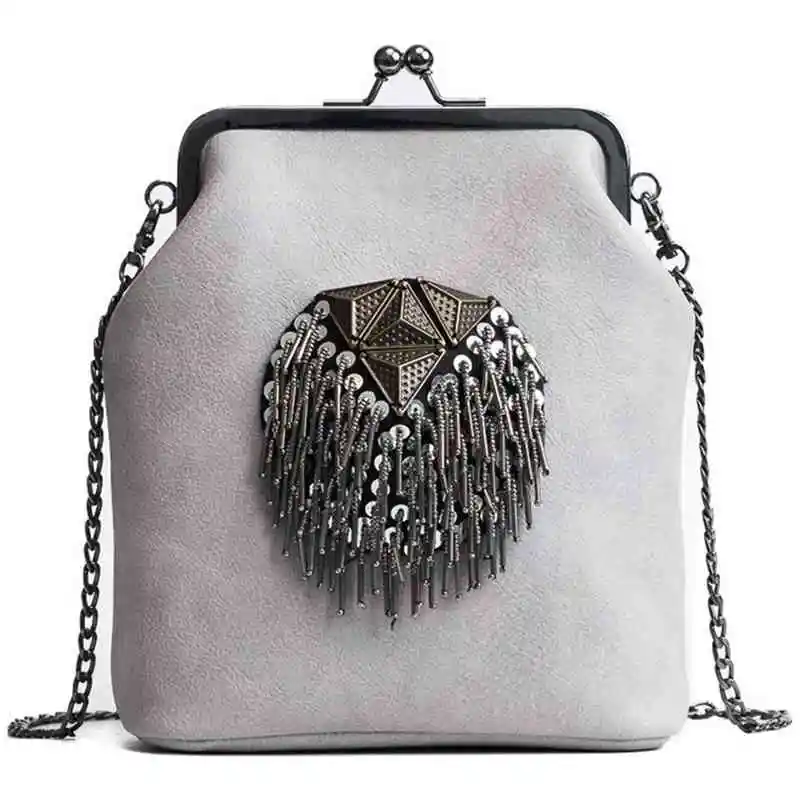 Сумка через плечо для девочек от известного бренда, женская сумка из искусственной кожи, сумка-мессенджер с цепочкой, дамская сумка с кисточкой, модные дизайнерские сумки на плечо - Цвет: Серый