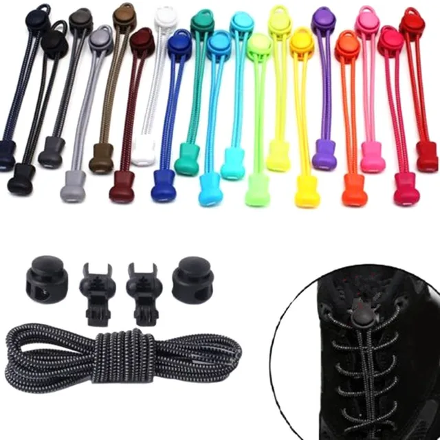 1 Pair No Tie Locking Round Shoe Laces Elastic Lock Lace System Lock