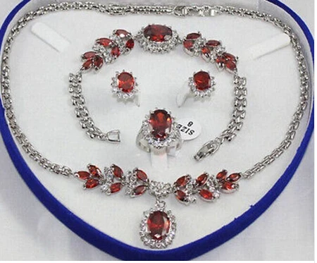 

QW66 18KGP Inlay Red crystal Necklace Bracelet Ring Earring set AAA style>jewelry Quartz Crystal Women Wedding