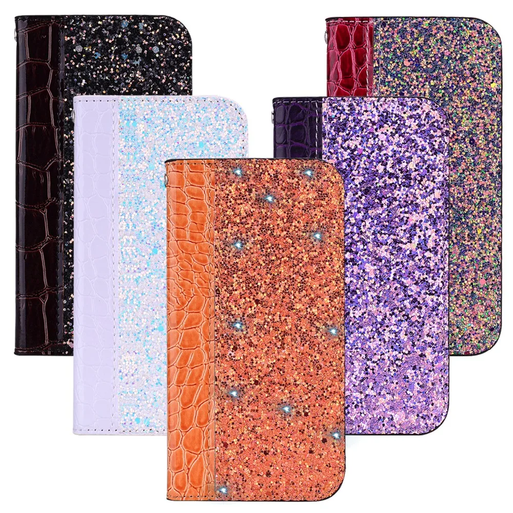 

DAXING Glittering PU Leather Flip Wallet Case for Motorola Moto C Plus E4 Plus E5 G6 Play G5S Plus Automatic Magnetic Phone Case