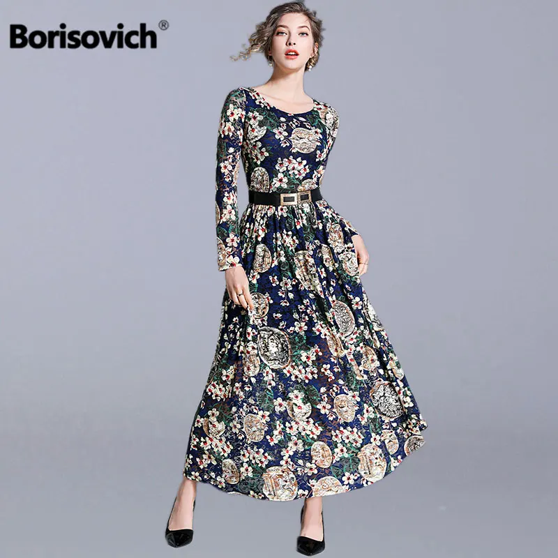 Женское длинное кружевное платье Borisovich повседневное винтажное трапециевидной