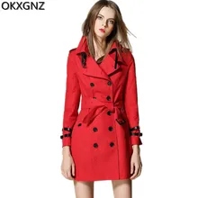 OKXGNZ Высокое качество Весна Для женщин куртка, Новая мода однотонные Цвет Женская ветровка двубортная Для женщин одноцветное пальто A202