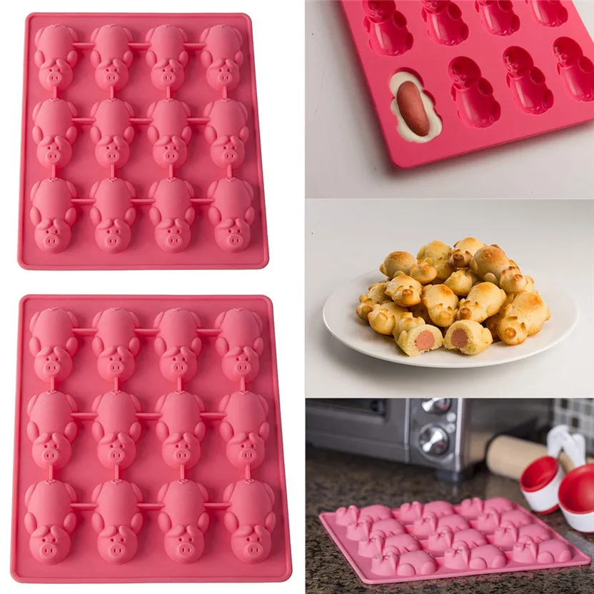 

1pcs Multifunction 12 Little Pig Silicone Cake Baking Pink Mould Kitchen Gadget Cake Tools Pig Mold 20x25cm Silicone 2019
