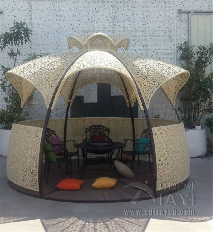 Dia 3.5 meter steel iron gazebos PE rattan deluxe outdoor gazebos