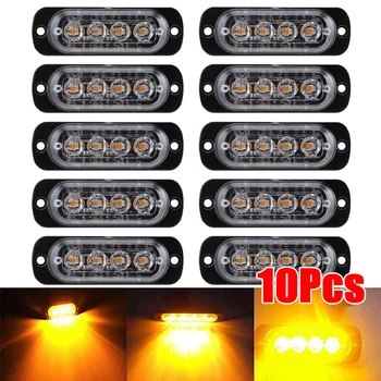 

10pcs Car Vehicle Truck ATV Dustproof 4 LED Light Bar Amber Strobe Light 12-24V