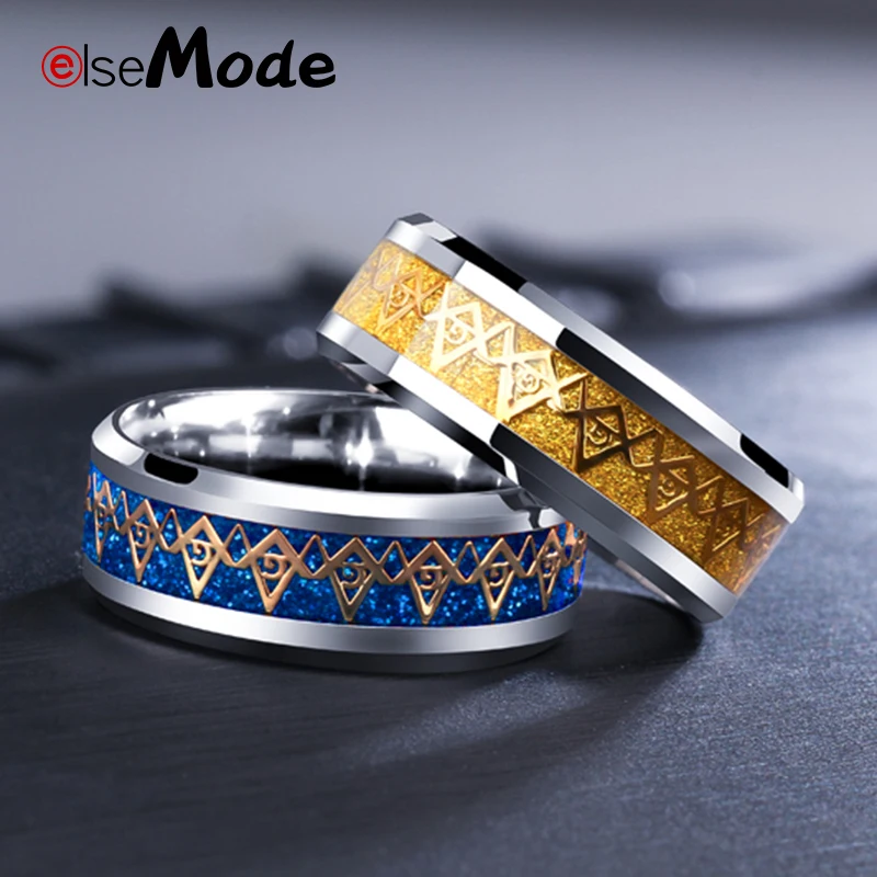 

ELSEMODE Fashion 316L Stainless Steel Masonic Rings 8 MM Width For Men Women Gold Silver Black Charms Lovers Drop Shipping