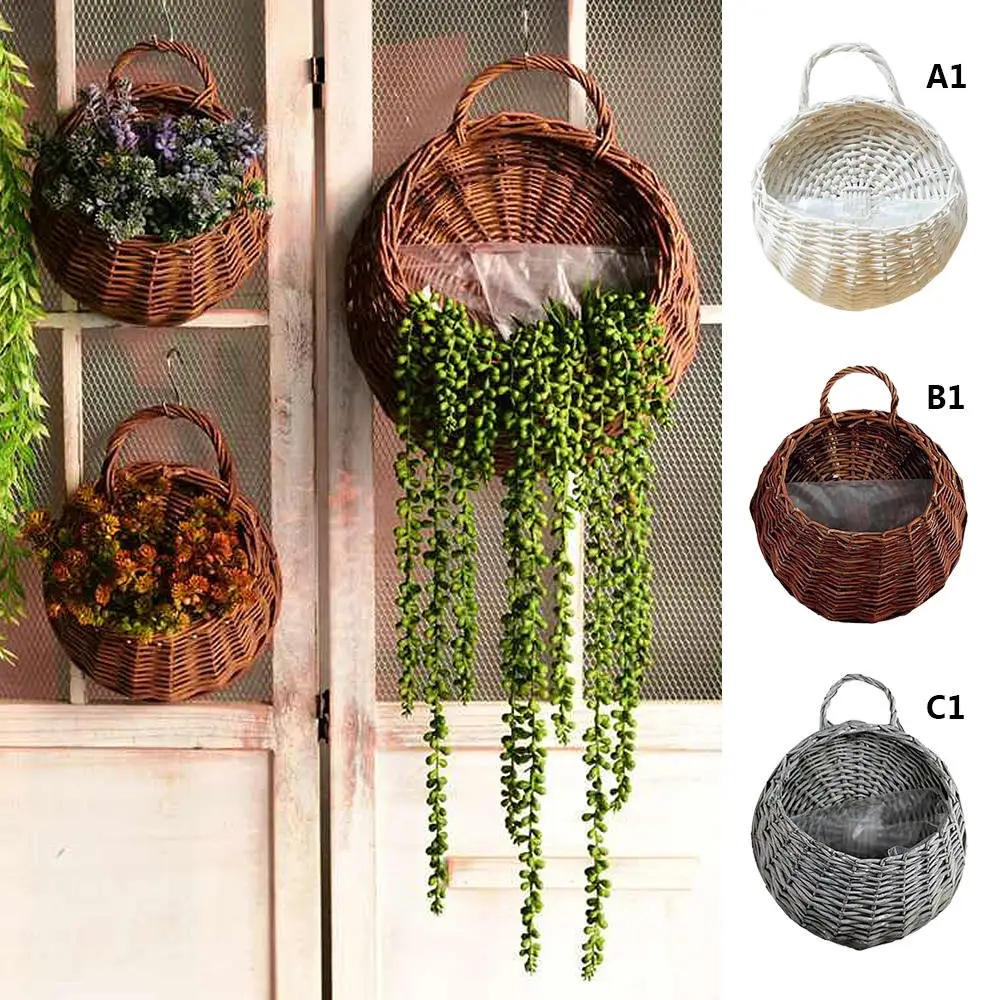 Creative Hand Made Wicker Rattan Flower Basket bamboo Green vine Pot Planter Hanging Vase Container Wall Home Decor | Дом и сад