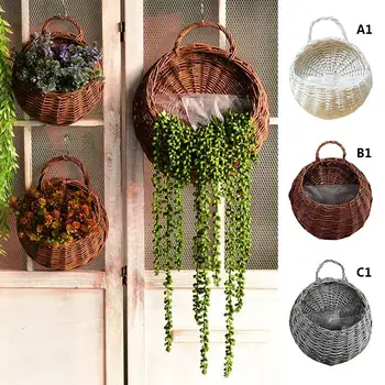

Creative Hand Made Wicker Rattan Flower Basket bamboo Green vine Pot Planter Hanging Vase Container Wall Home Decor