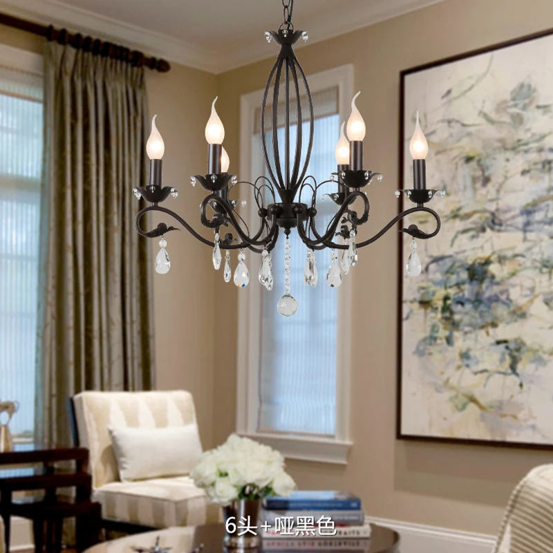 

Retro crystal candle pendant lights romantic living room restaurant bar personality art black 6 heads pendant lamps ZA lo1030