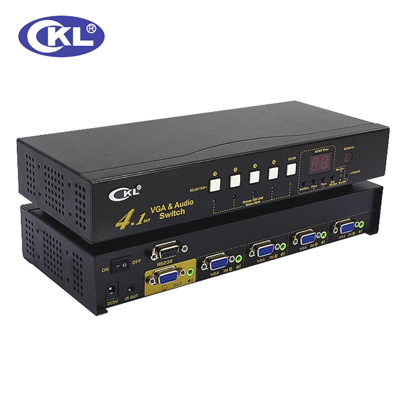 CKL 41S 4 Port Auto VGA Audio Switch Box 4 in 1 out Video Switcher 2048*1536 450MHz for PC