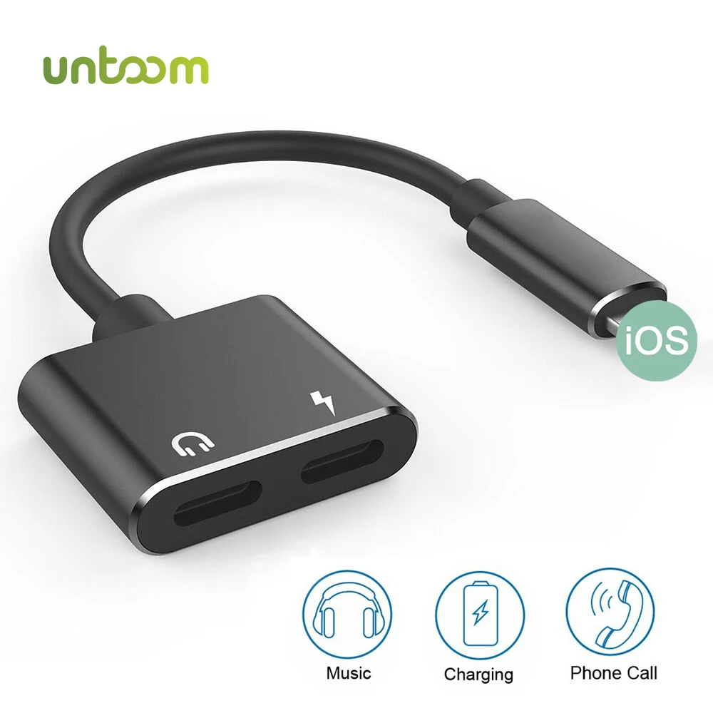 Untoom 2 in 1 For Lightning Audio Adapter For iPhone7 8 X Xs Xr Charging Adapter iOS Charger Splitter Earphone Headphone Adapter Untoom 2 in 1 For Lightning Audio Adapter For iPhone7 8 X Xs Xr Charging Adapter iOS Charger Splitter Earphone Headphone Adapter