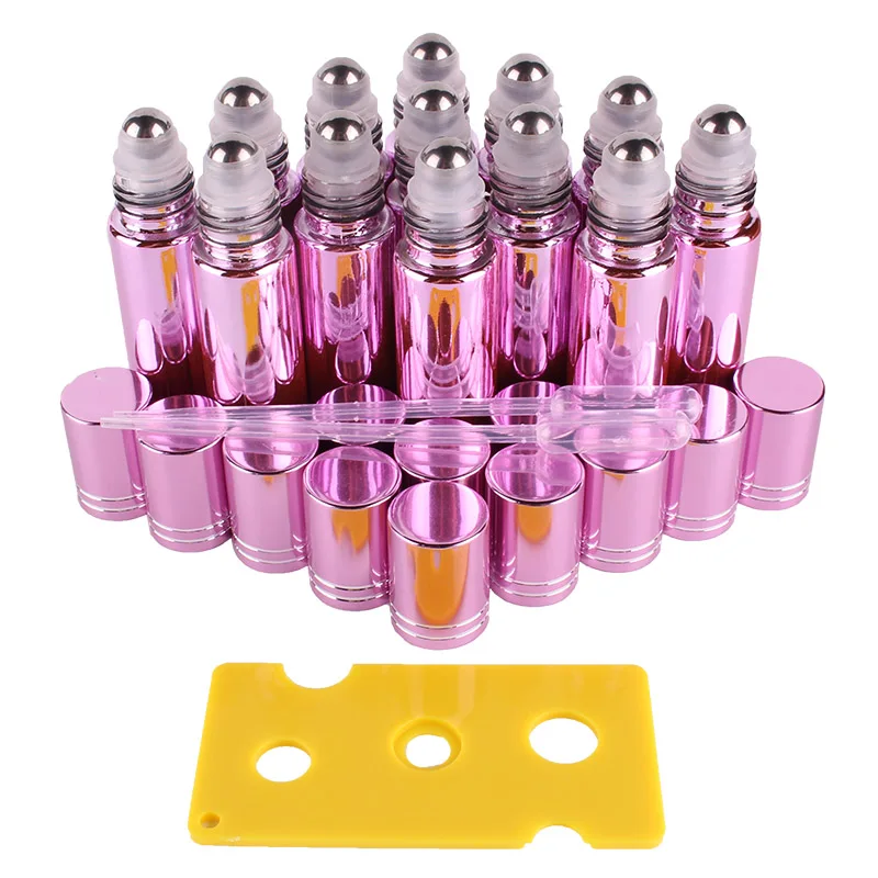 12pcs 10ml Pink Essential oil UV Coated Glass Roll on Bottles Vials