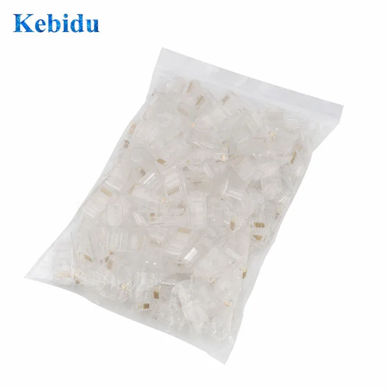 Kebidu 100 шт. RJ45 модуль кабелей Ethernet штекер сетевой разъем для UTP Cat5 Cat5e кабель
