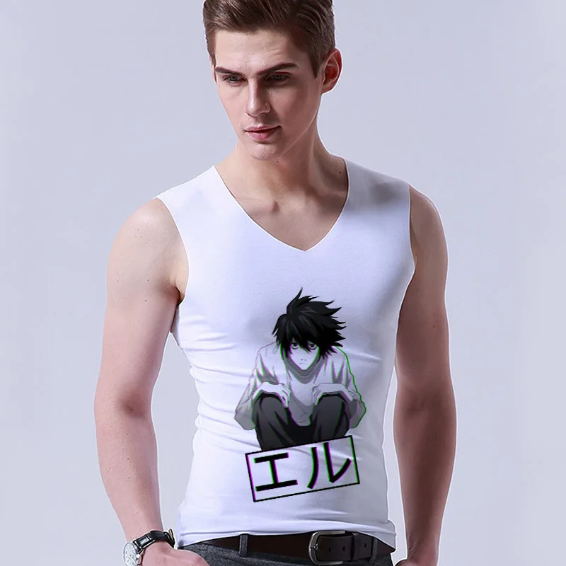 White GA1167 Для Death Note L письмо Мужские майки v-образный вырез Спорт без рукавов лед шелк тонкий бесшовный жилет жаркое лето GA608 GA1167 - Цвет: White GA1167