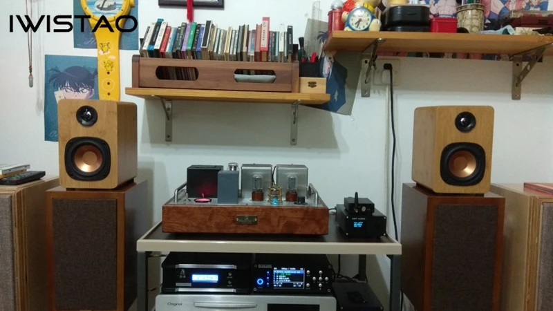IWISTAO HIFI 4 Inches Full Range Speaker Empty Cabinet Inverted 1 Pair Finished Bamboo Wood for Tube Amplifier