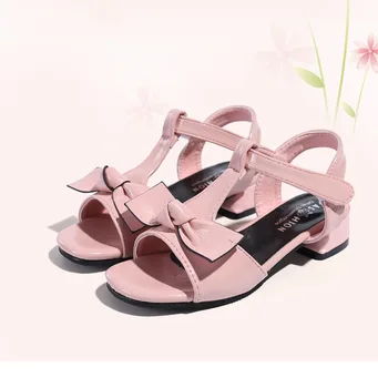 

bow-knot Girls Sandals 2019 New Children's High Heels Korean Princess Shoes Summer Child Patent Leather Baby Girls Sandals