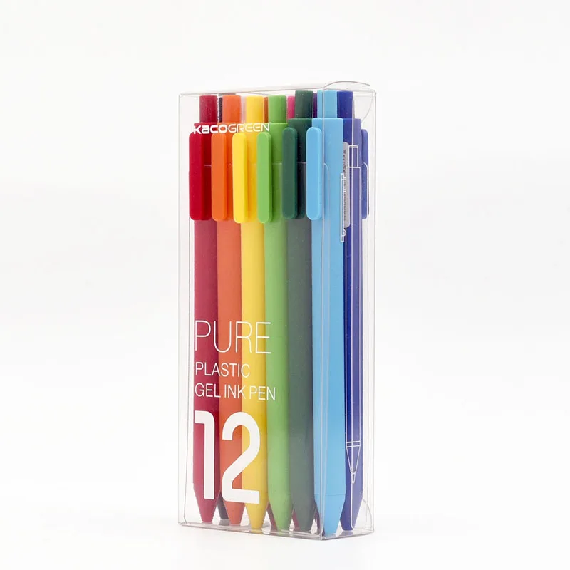 12PCS Xiaomi Mijia KACO, цветная ручка, 12 цветов, 0,5 мм, запасной стержень, АБС-пластик, длина записи 400 м, экологическая цепь - Цвет: 12PCS